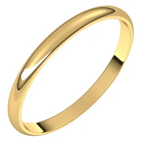 10K Yellow Gold Half Round Ultra-Light Wedding Band, 2 mm Wide