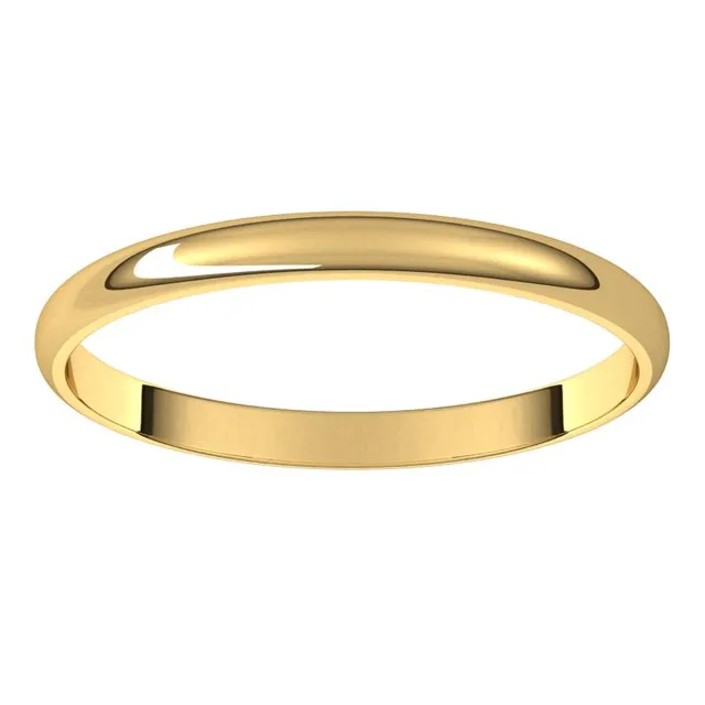 18K Yellow Gold Half Round Ultra-Light Wedding Band, 2 mm Wide
