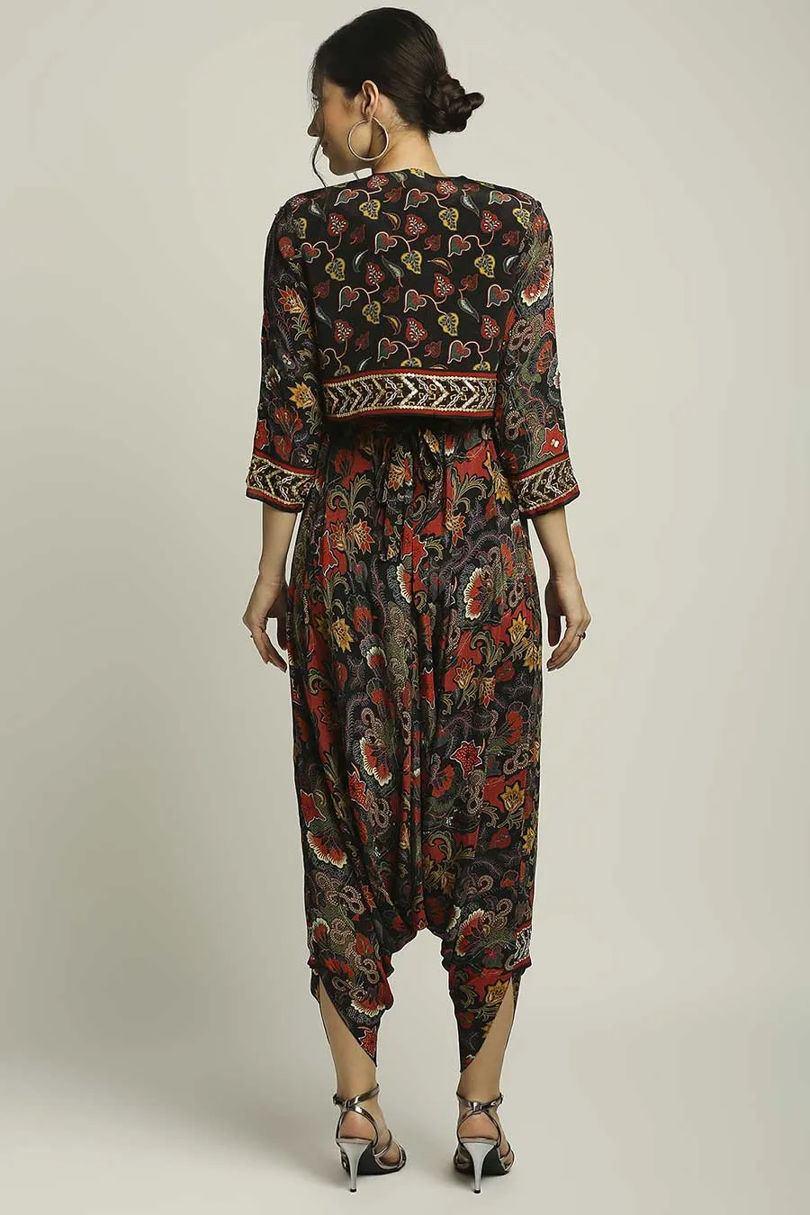 Batik Printed Dhoti Style Jumpsuit With Jacket