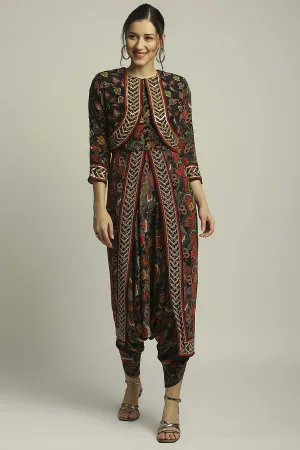 Batik Printed Dhoti Style Jumpsuit With Jacket
