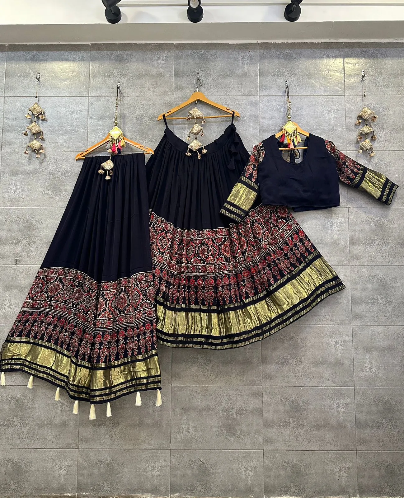 Beautiful Designer Pure Modal Ajrakh Handblock Print Gajji Silk Chaniya Choli