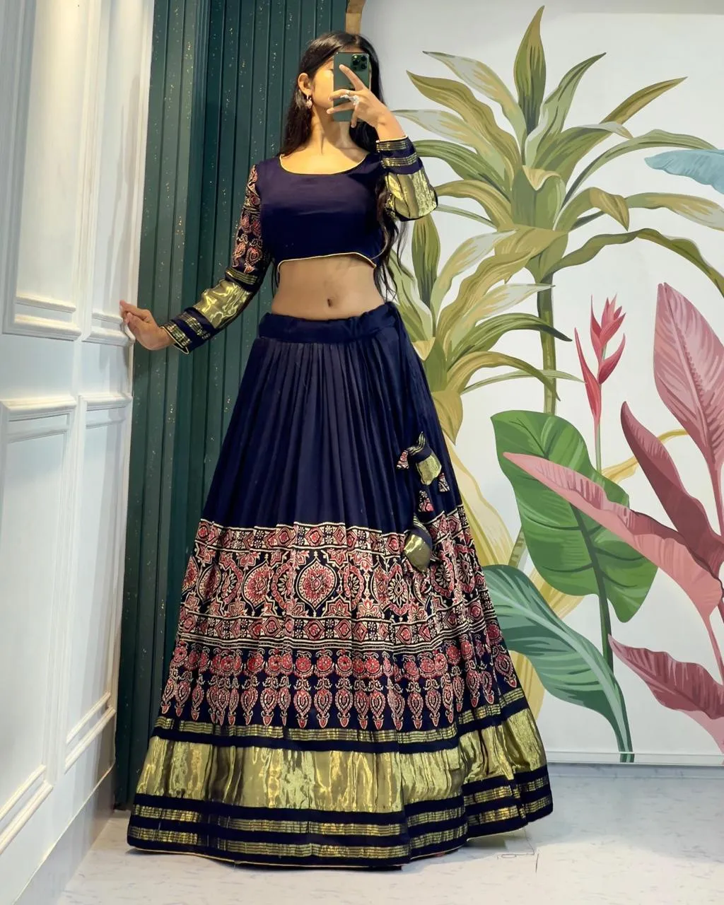 Beautiful Designer Pure Modal Ajrakh Handblock Print Gajji Silk Chaniya Choli