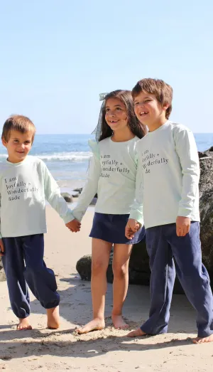 Boy Tee Long Sleeve Premium in Icy Mint Knit w/ Joyfully   Wonderfully Made Screen Print