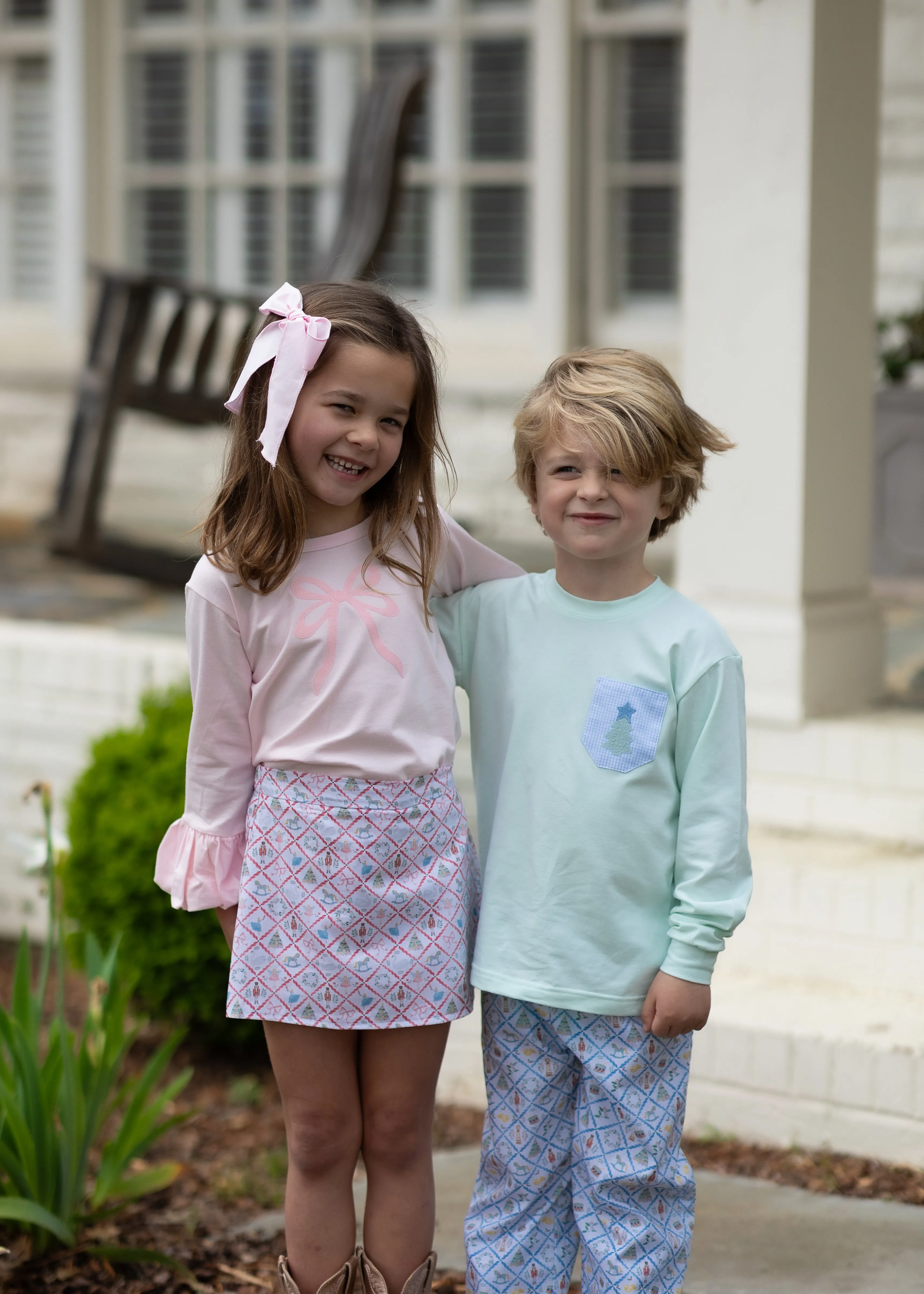 Boy Tee Long Sleeve Premium in Icy Mint Knit with Pocket w/ Mini Tree w/ Star