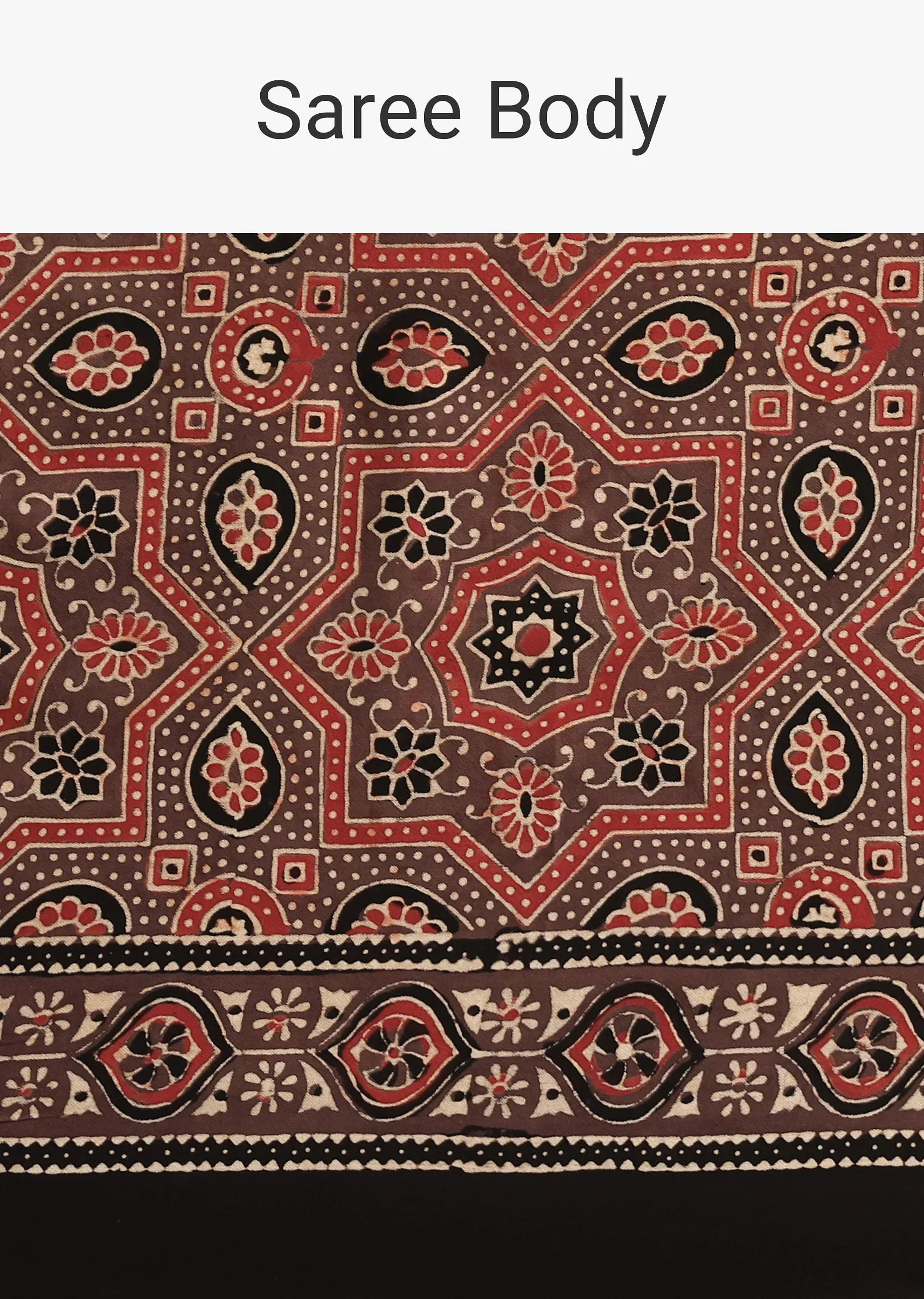 Brown Modal Satin Ajrakh Handblock Printed Saree