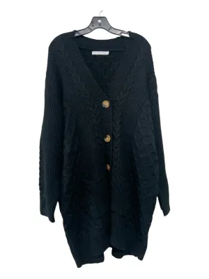 By Egreis Size L Black Acrylic Button Up Cable Knit Rib Knit Chunky Cardigan