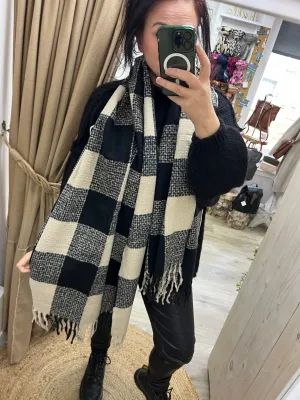 Chunky Checked Scarf - Black/Cream