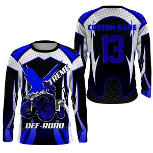 Custom ATV Motocross Jersey UPF30  Blue Quad Bike Shirt Adult Youth Xtreme Off-road Racing