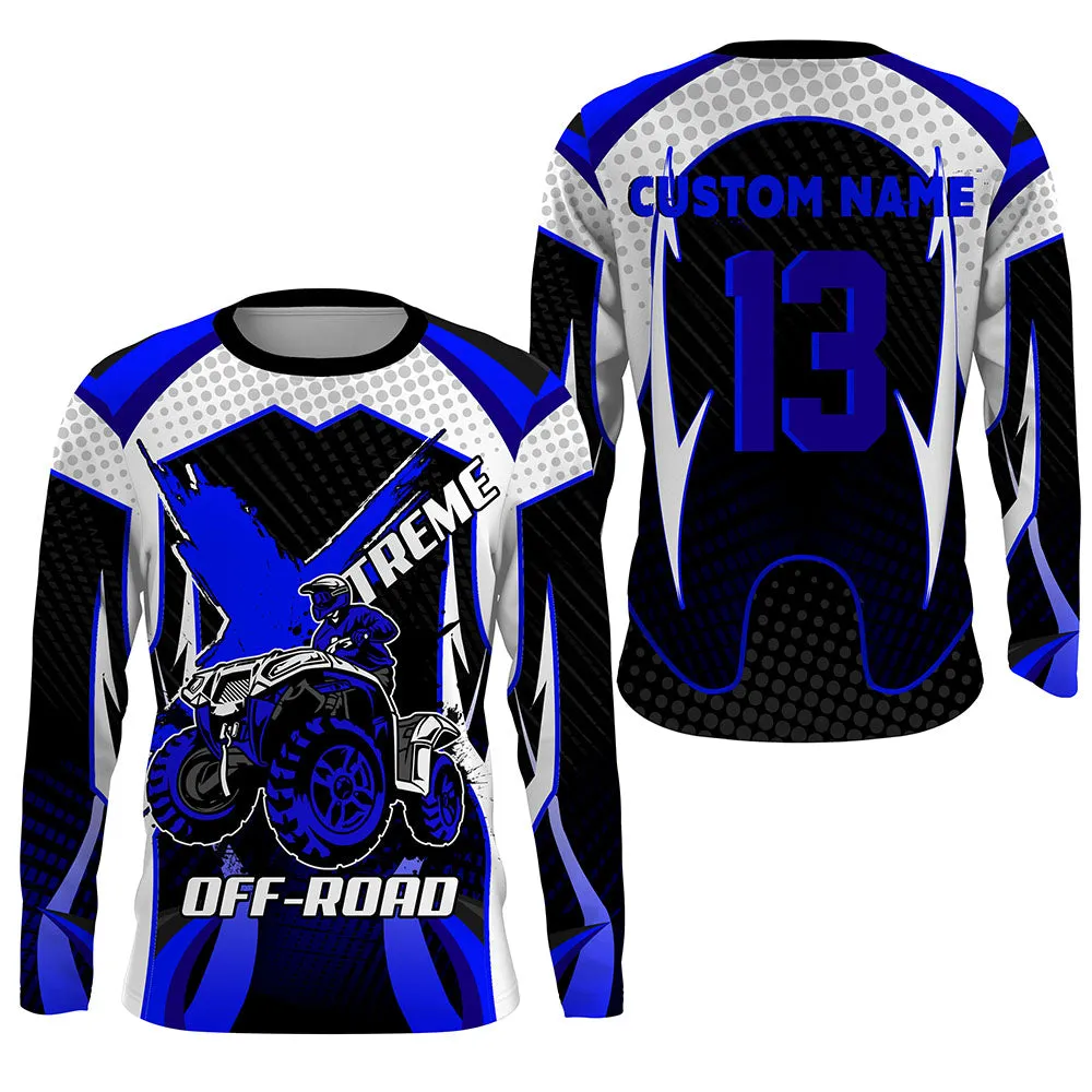 Custom ATV Motocross Jersey UPF30  Blue Quad Bike Shirt Adult Youth Xtreme Off-road Racing