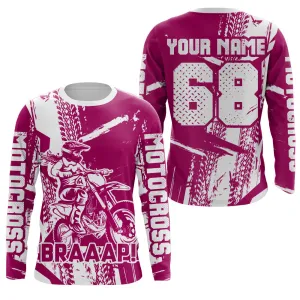 Custom Braaap Motocross Jersey Pink Dirt Bike Shirt UPF30  Youth Motorcycle Racing Girls Off-road Jersey