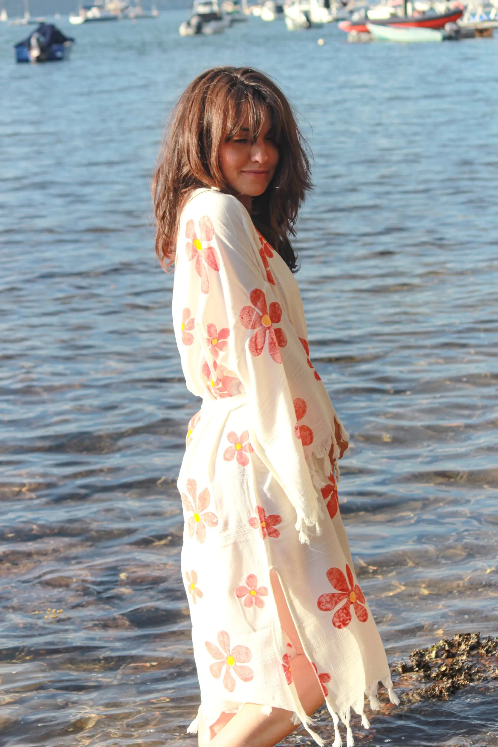 Daisy Boho Kimono With Soft Texture - Red