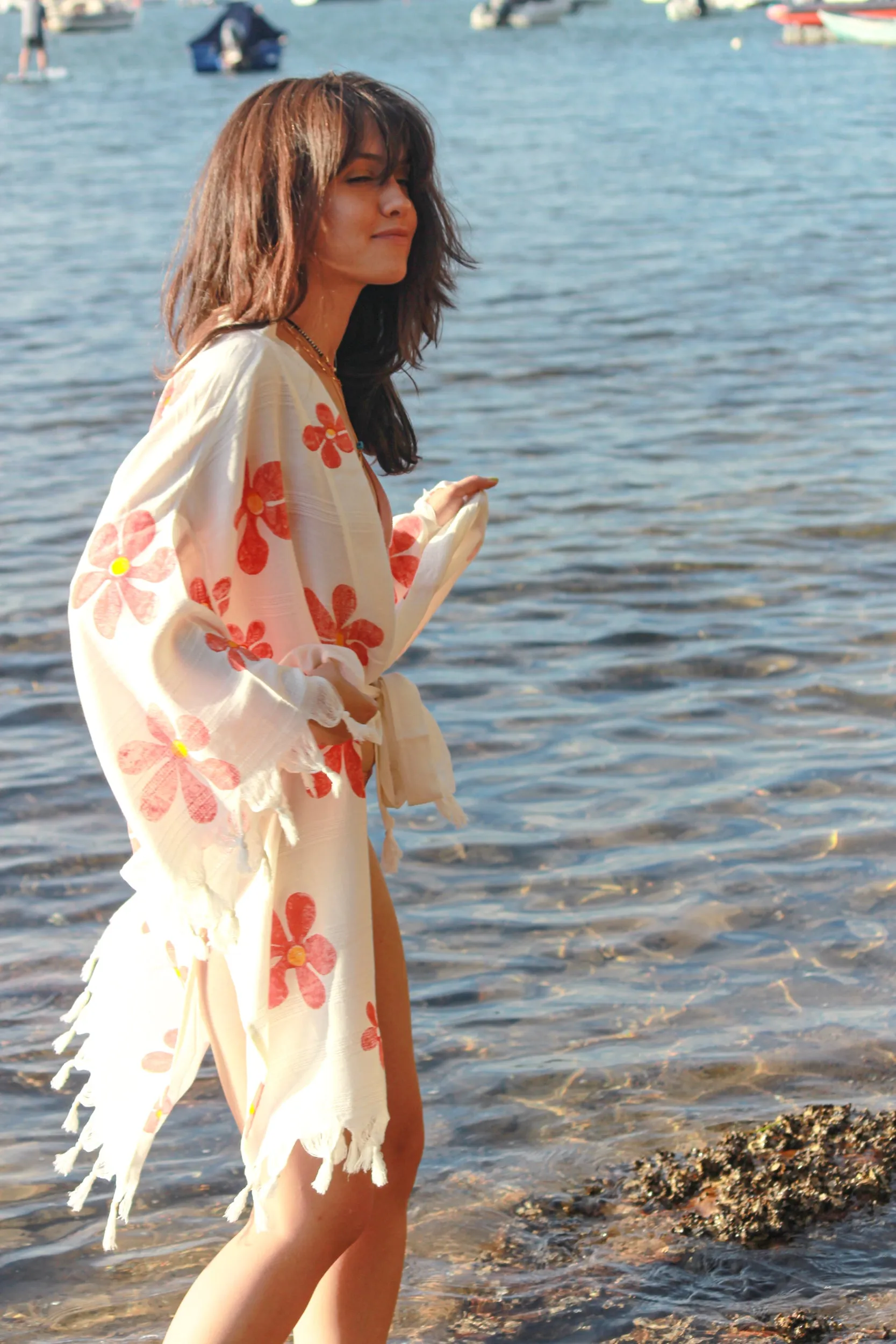 Daisy Boho Kimono With Soft Texture - Red