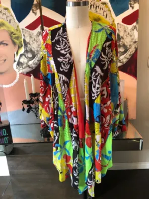 Diane Fres Blue Green Red Floral Beaded Kimono Jacket NWOT