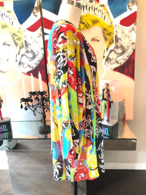Diane Fres Blue Green Red Floral Beaded Kimono Jacket NWOT