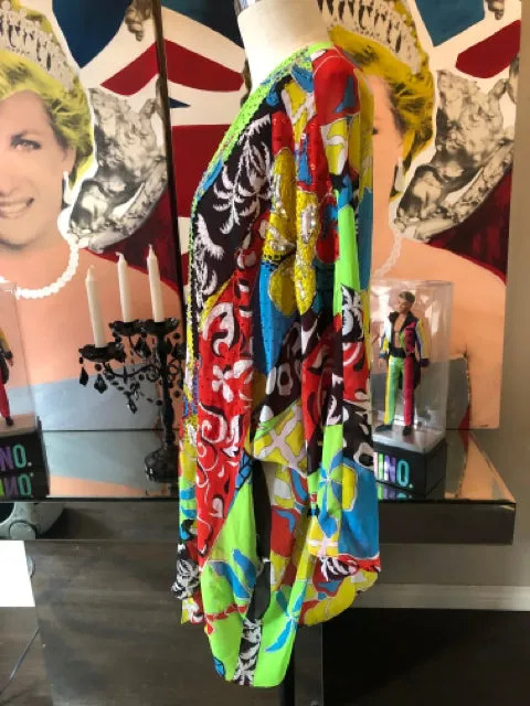 Diane Fres Blue Green Red Floral Beaded Kimono Jacket NWOT