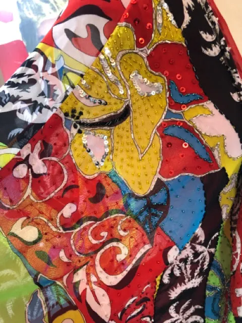 Diane Fres Blue Green Red Floral Beaded Kimono Jacket NWOT