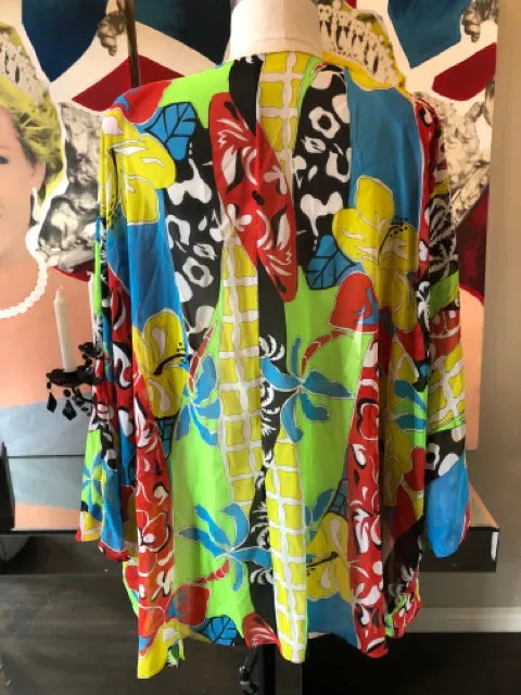 Diane Fres Blue Green Red Floral Beaded Kimono Jacket NWOT