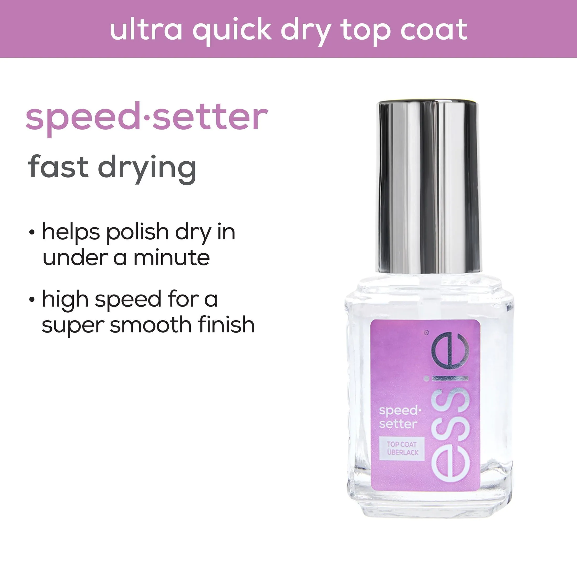 essie Nail Polish, Speed Setter Top Coat, Clear, 0.46 fl oz Bottle