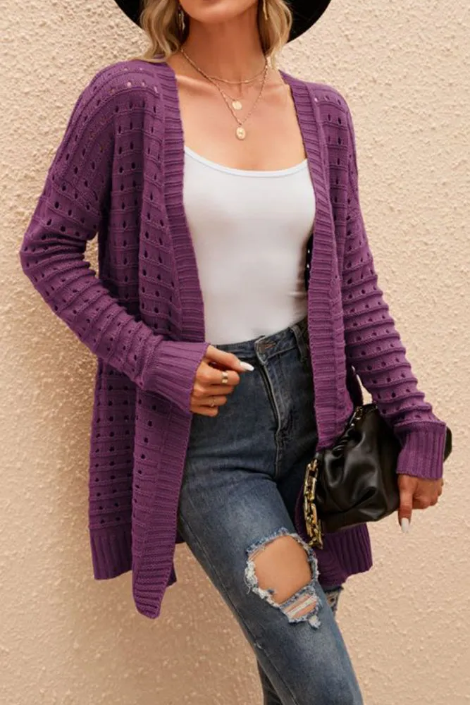 Fall Outfits Plain Crochet Knit Open Sweater Cardigans