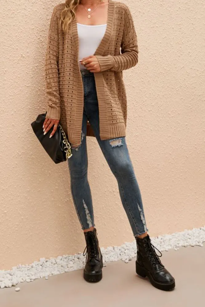 Fall Outfits Plain Crochet Knit Open Sweater Cardigans
