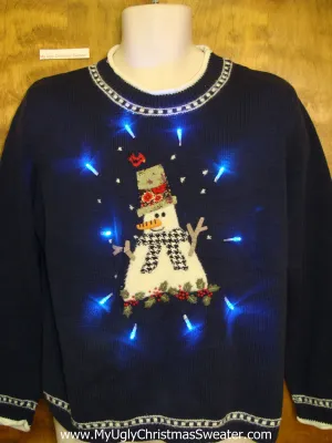 Fat Snowman with Scarf Light Up Ugly Xmas Sweater