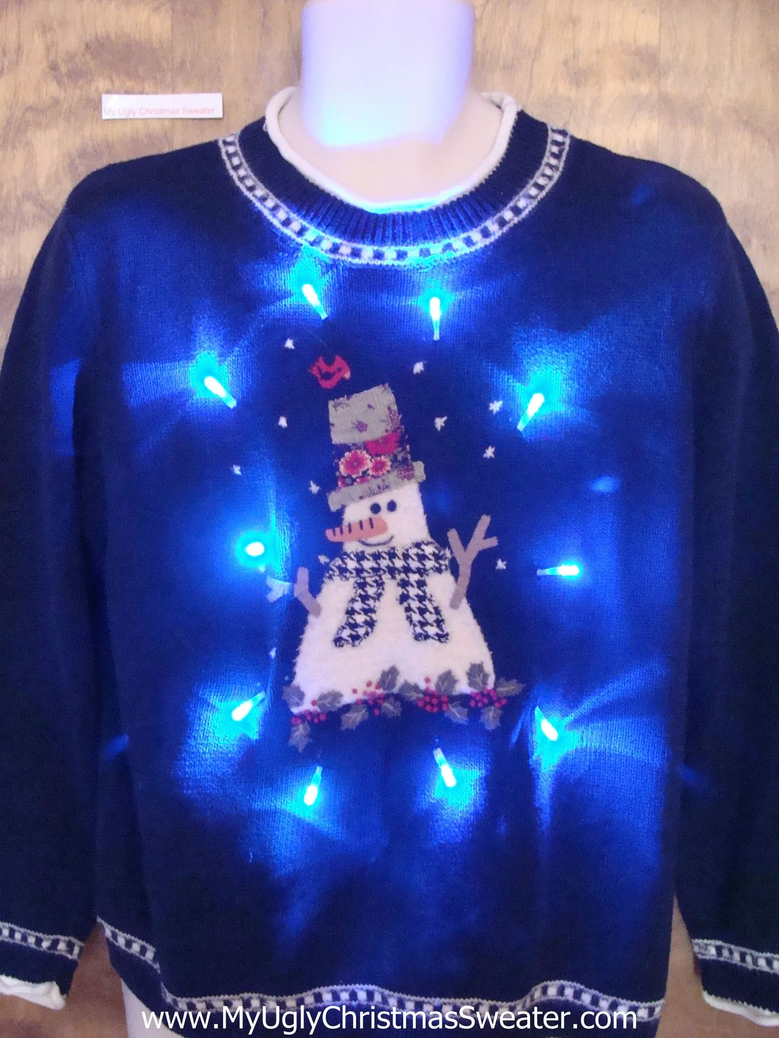 Fat Snowman with Scarf Light Up Ugly Xmas Sweater