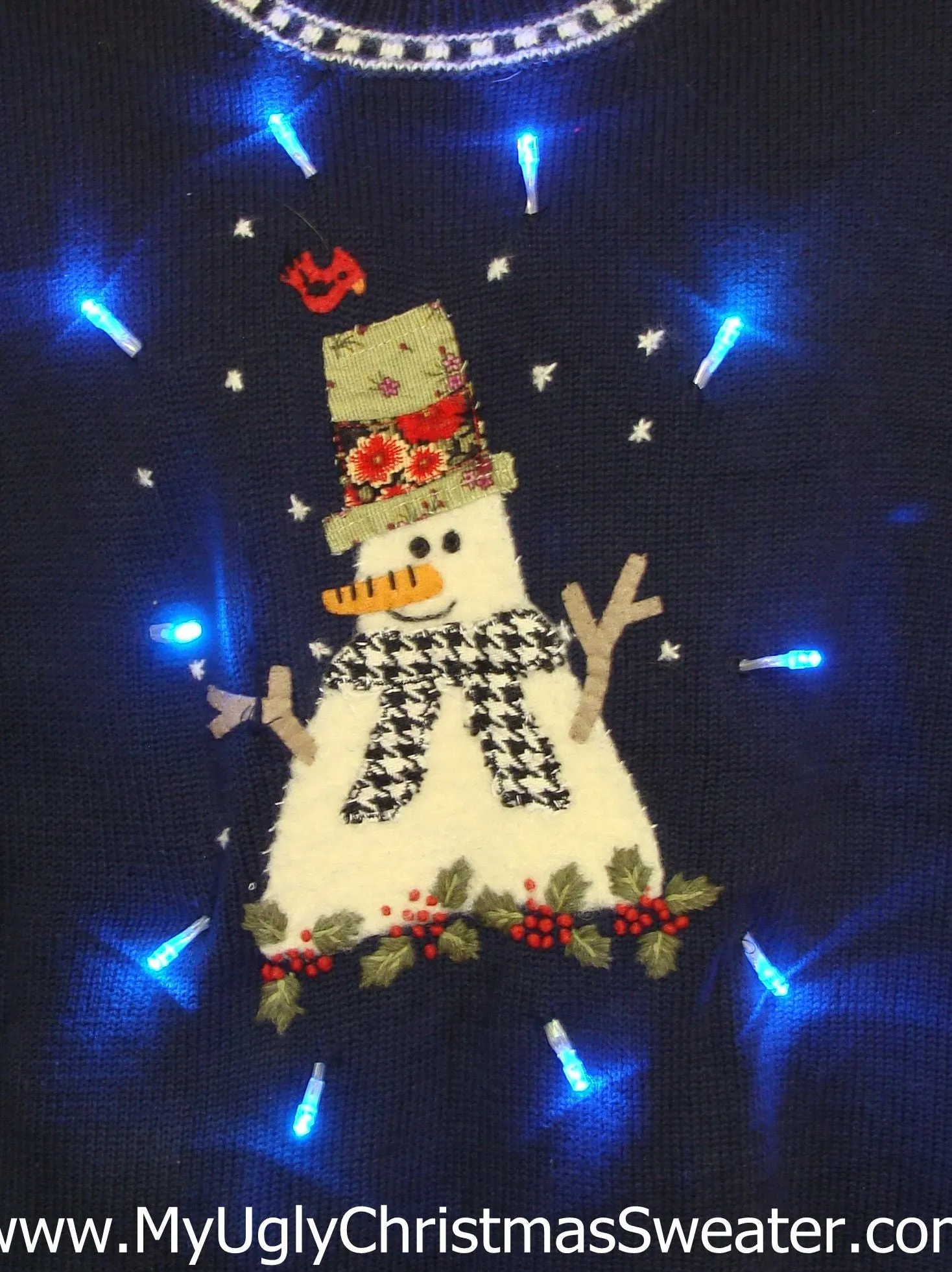 Fat Snowman with Scarf Light Up Ugly Xmas Sweater