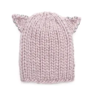 FELIX CHUNKY HAND-KNIT BEANIE IN ROSE