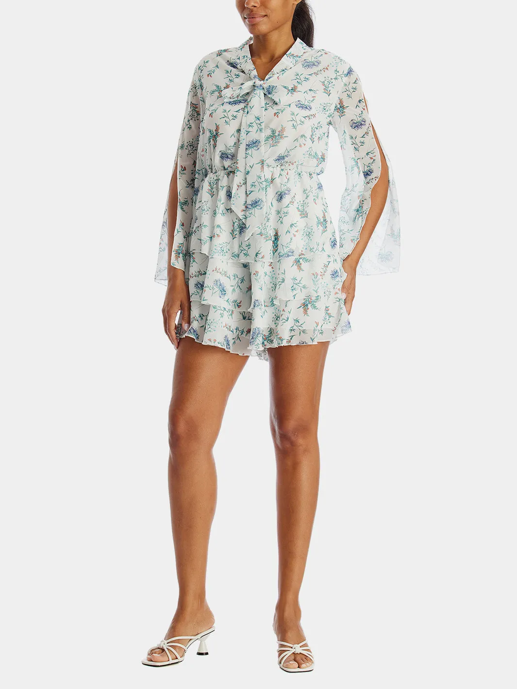 Floral Print Tied Waist Split Sleeve Jumpsuit