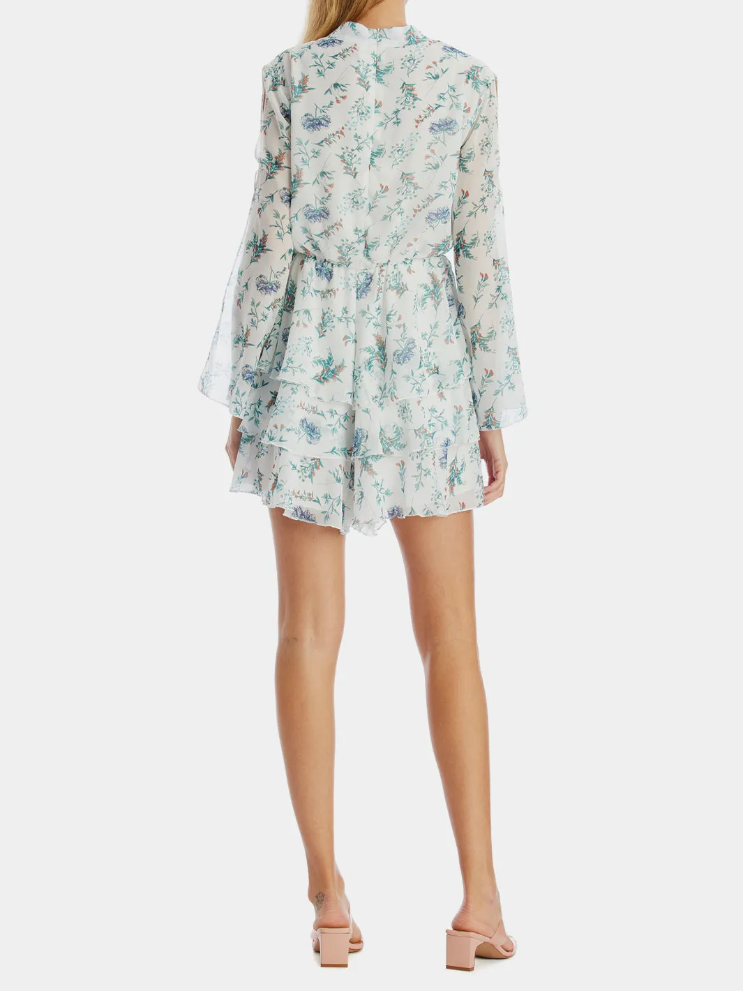 Floral Print Tied Waist Split Sleeve Jumpsuit