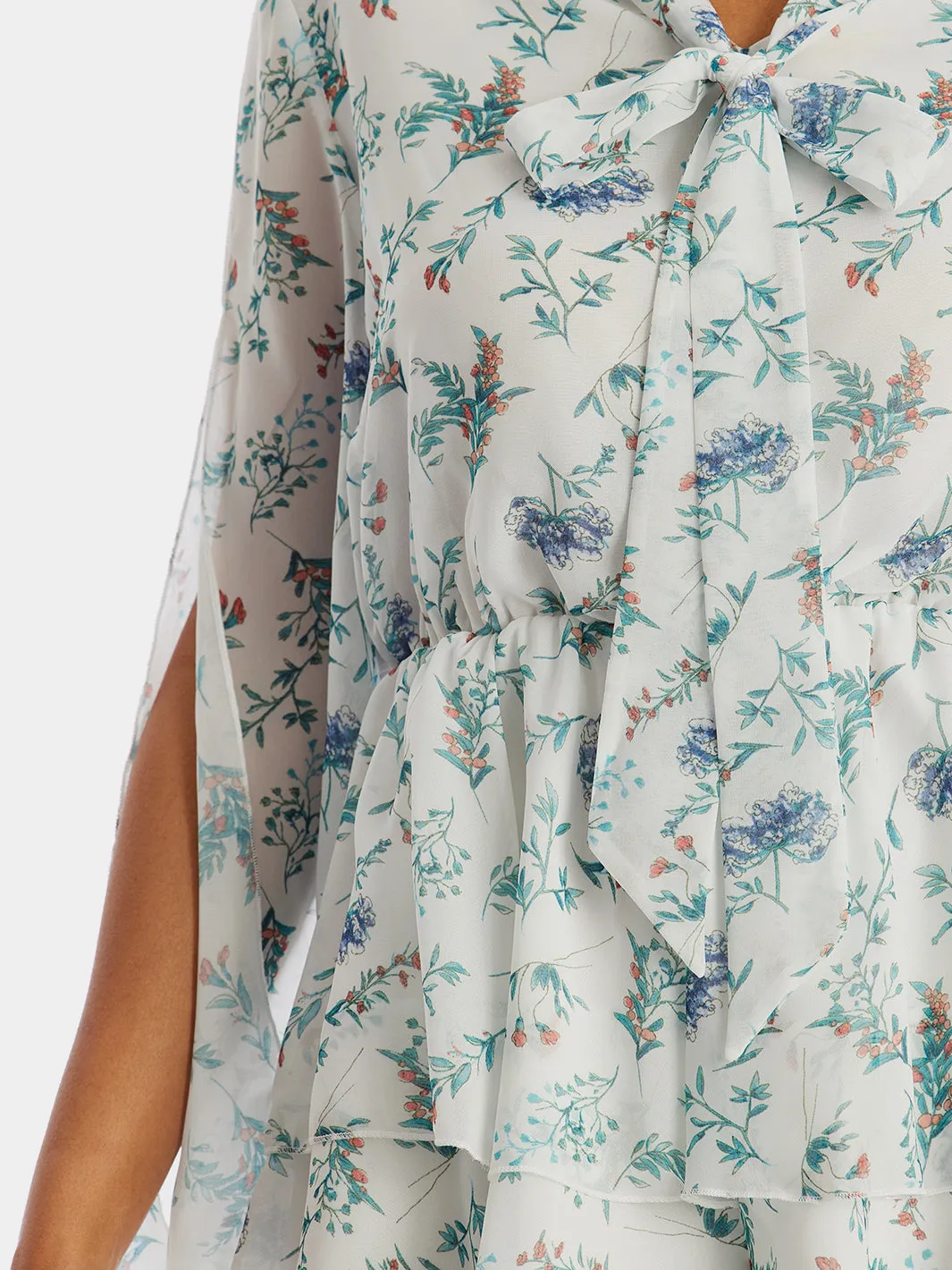 Floral Print Tied Waist Split Sleeve Jumpsuit