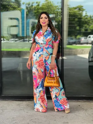 Floral Short Sleeve Jumpsuit