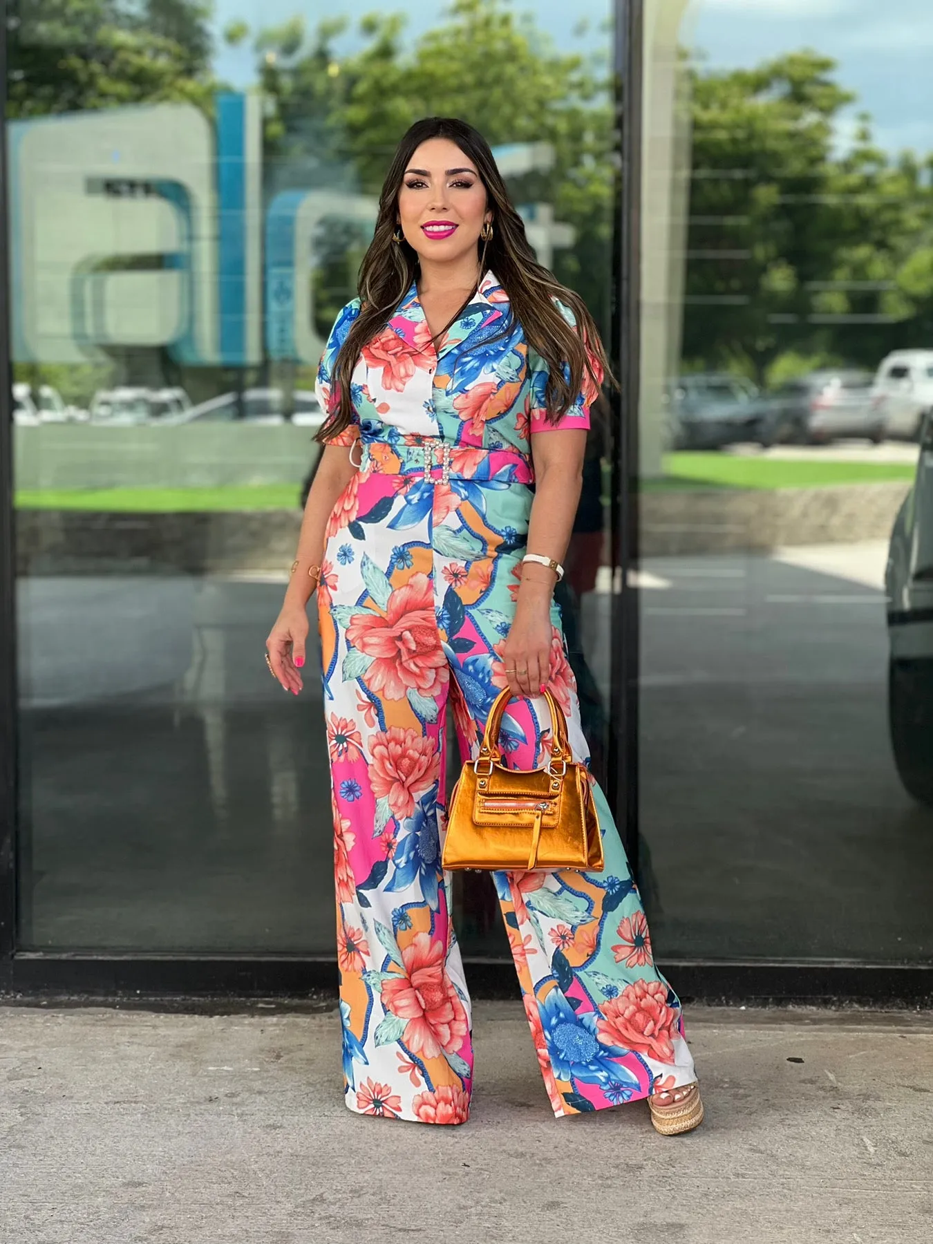 Floral Short Sleeve Jumpsuit