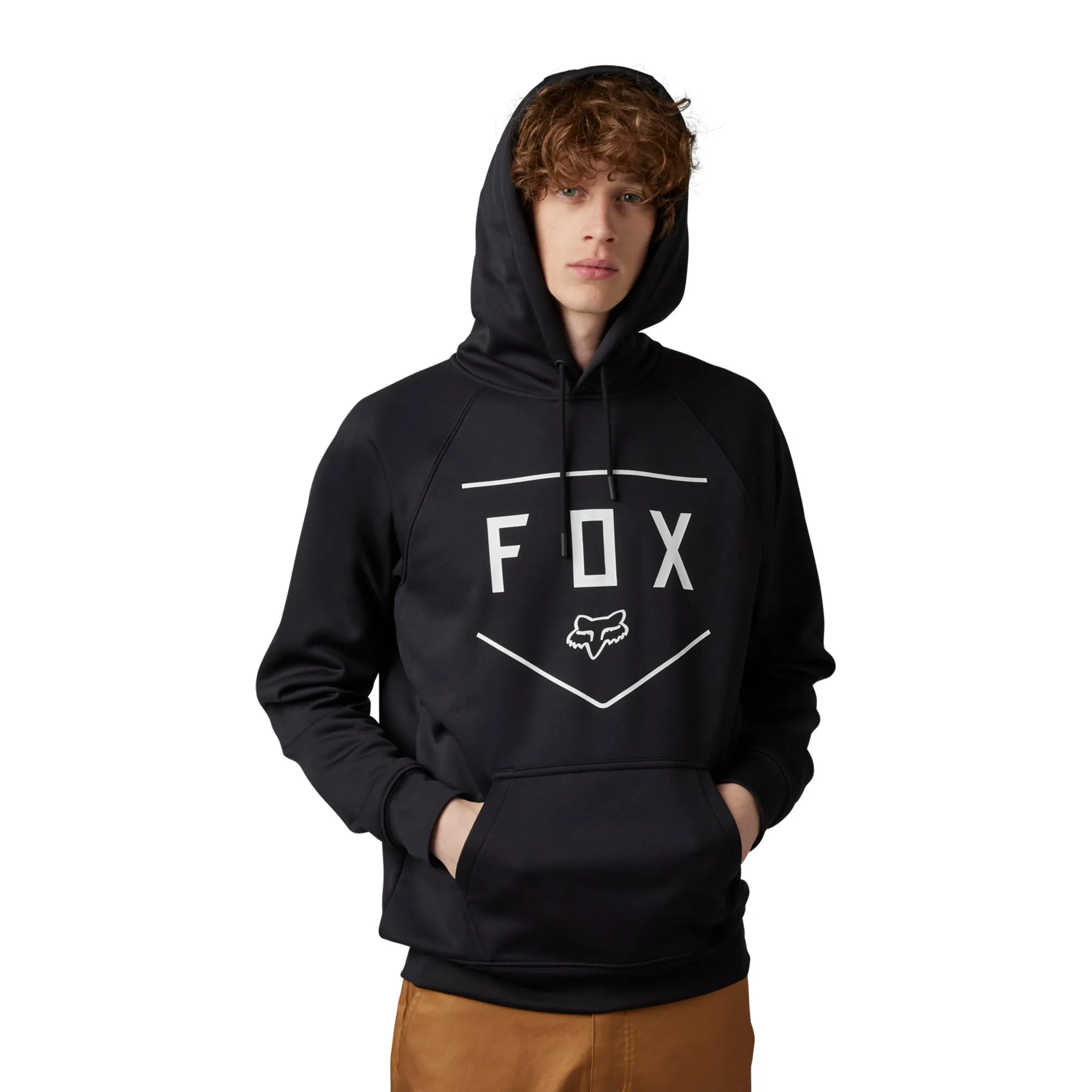 Fox Racing  Mens Shield Pullover Hoodie Sweatshirt Kanga-Style Pockets Soft Black
