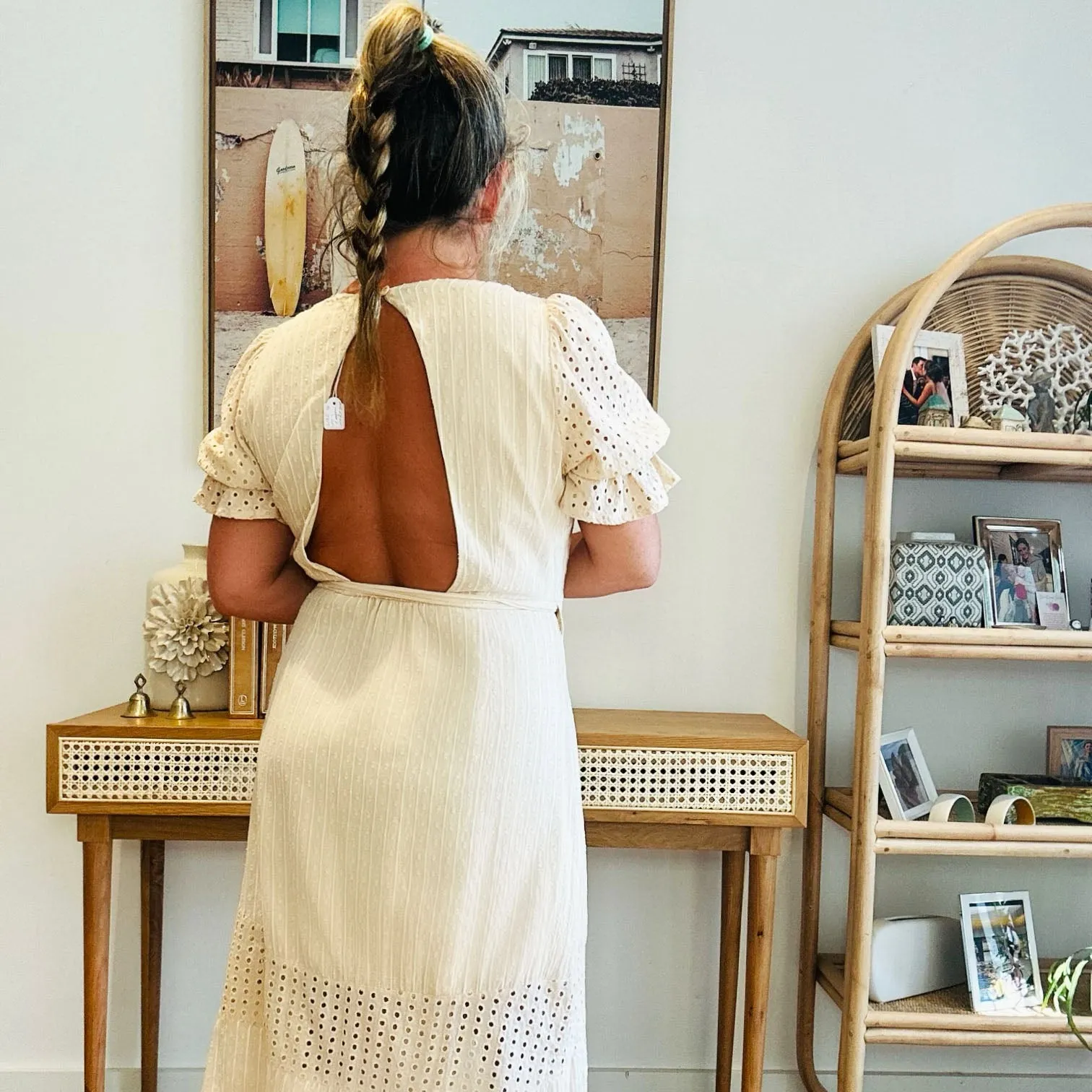 Freya Beige Embroidered Wrap Dress