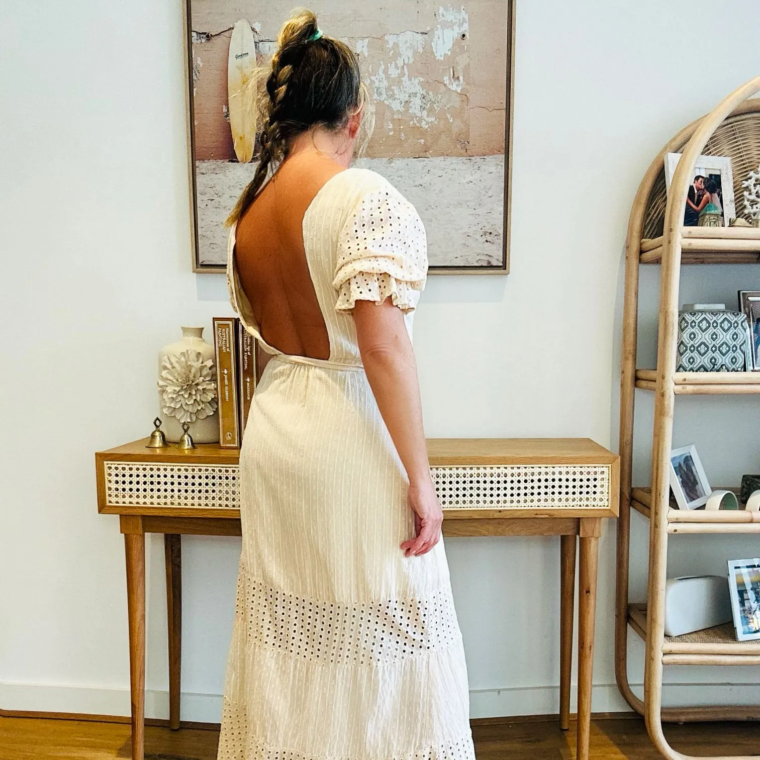 Freya Beige Embroidered Wrap Dress
