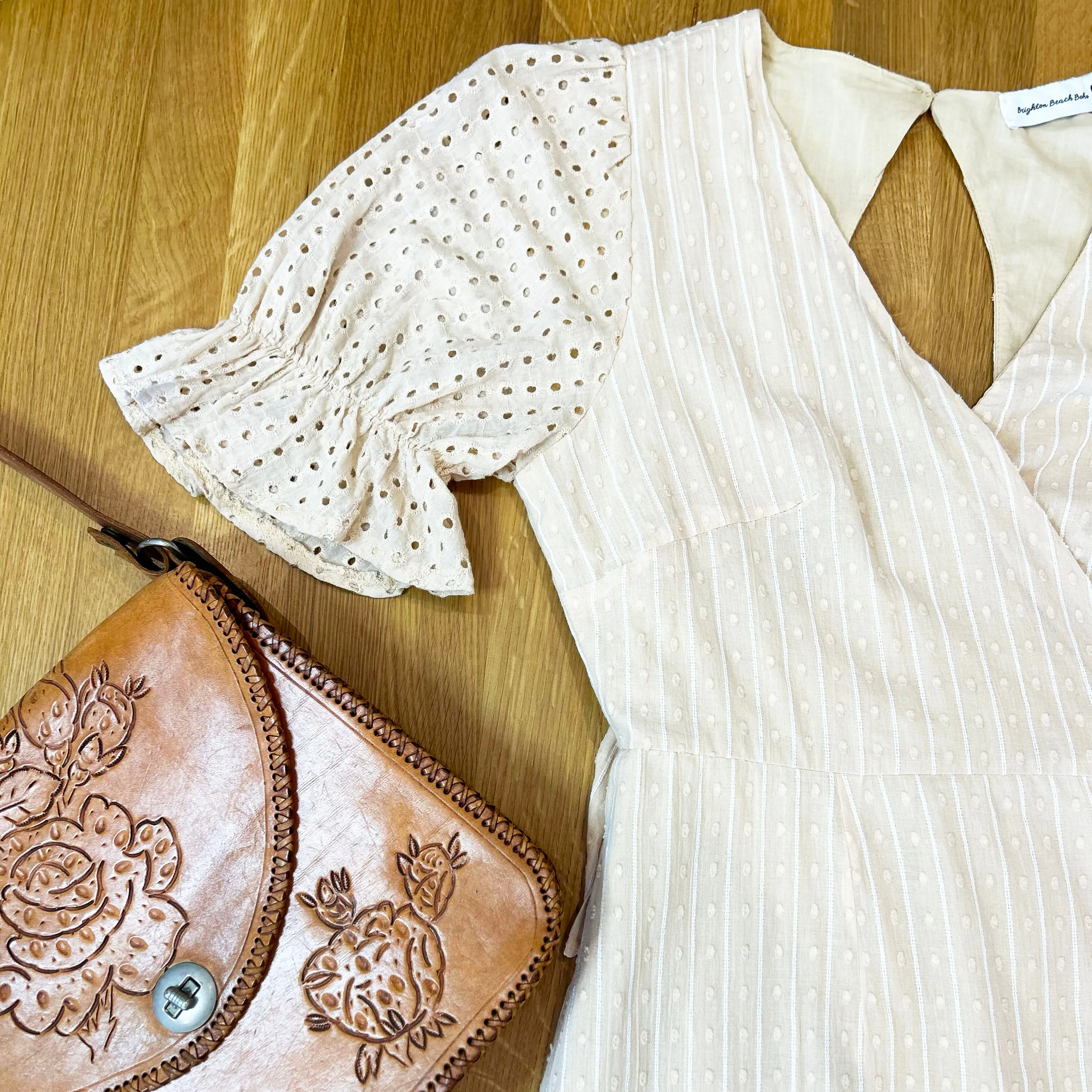 Freya Beige Embroidered Wrap Dress