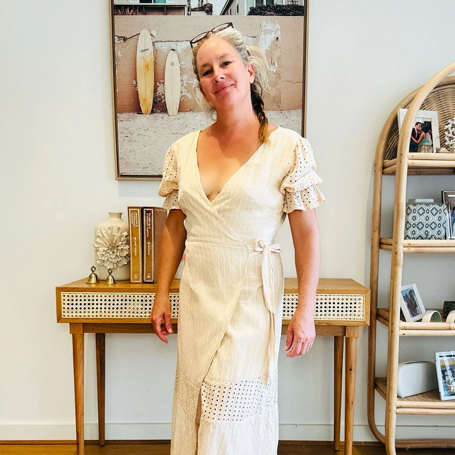 Freya Beige Embroidered Wrap Dress