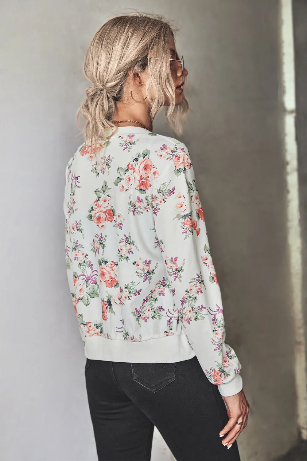 Front Open Zipper Floral Print Autumn Outfits Jackets