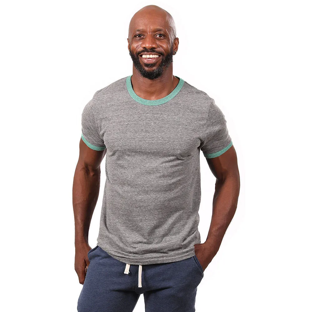Grey Heather & Mint Green Tri-Blend Ringer Tee - Made In USA (Size S Remaining)