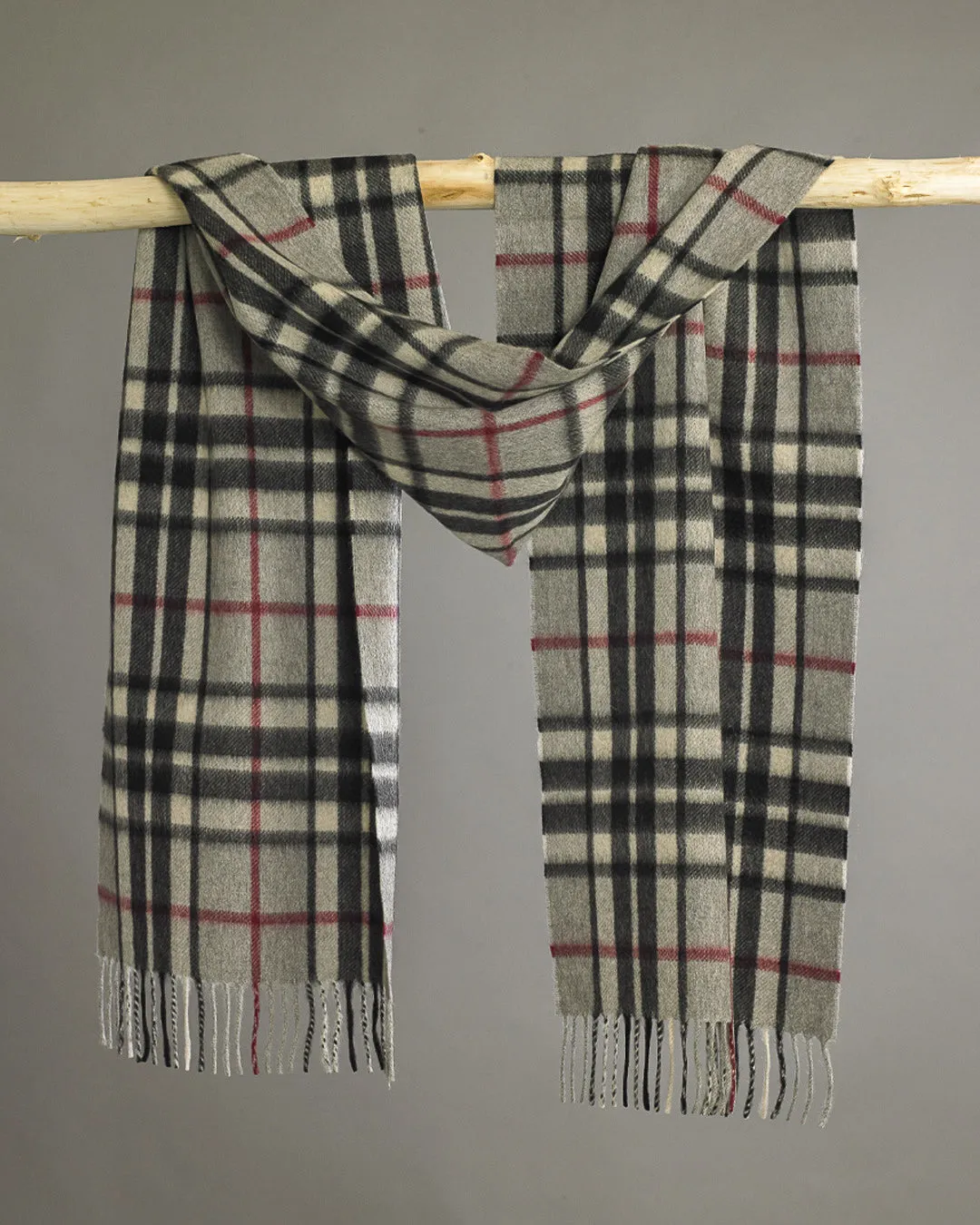 Grey Thomson Tartan Wide Cashmere Scarf