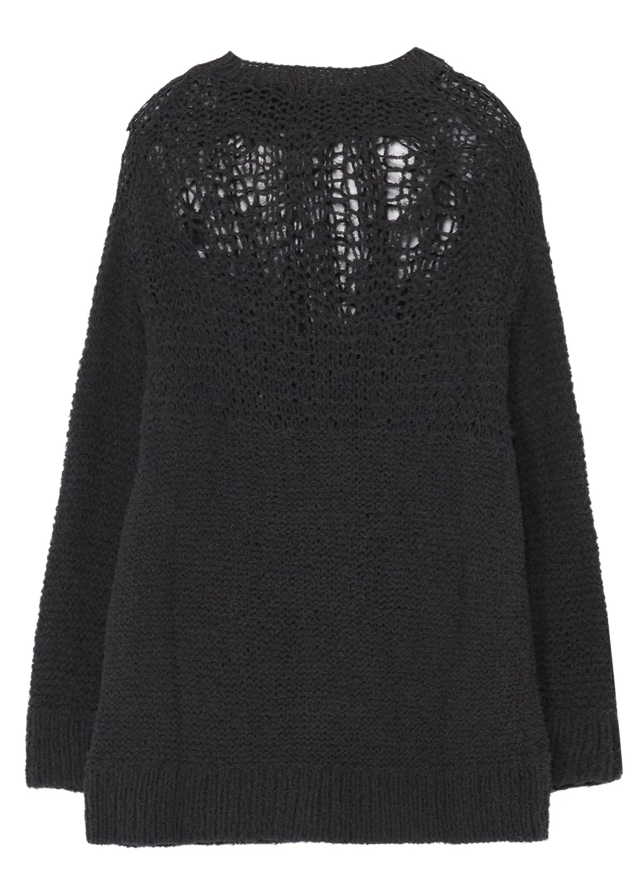 HAND KNITTED DAMAGE PROCESSED GARTER ROUND NECK LONG SLV