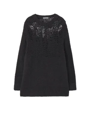 HAND KNITTED DAMAGE PROCESSED GARTER ROUND NECK LONG SLV