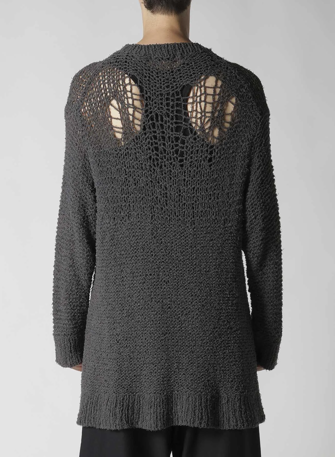HAND KNITTED DAMAGE PROCESSED GARTER ROUND NECK LONG SLV
