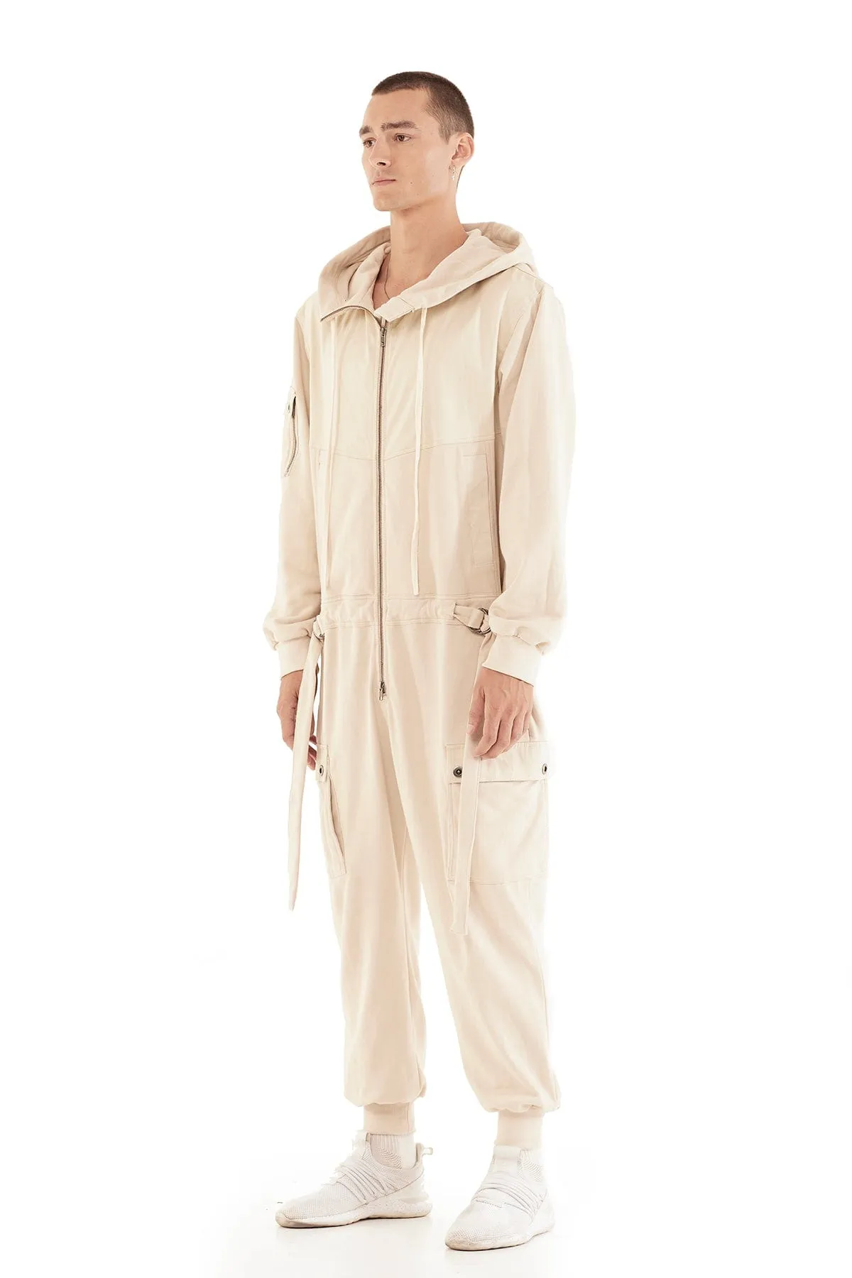 HOODED JUMPSUIT IN FOG