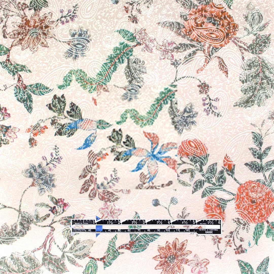 Italian jacquard stretch cotton woven - pearl/ginger/teal