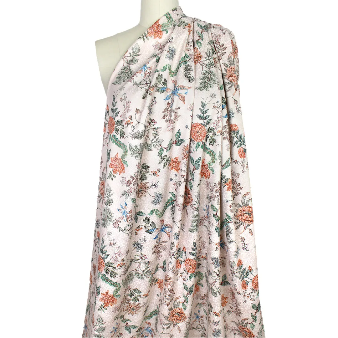 Italian jacquard stretch cotton woven - pearl/ginger/teal