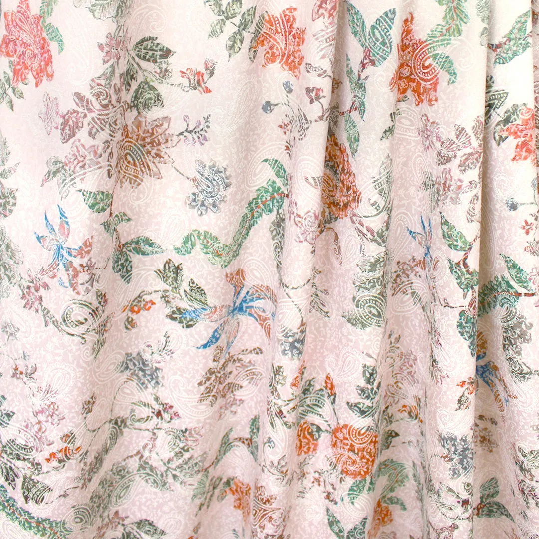 Italian jacquard stretch cotton woven - pearl/ginger/teal