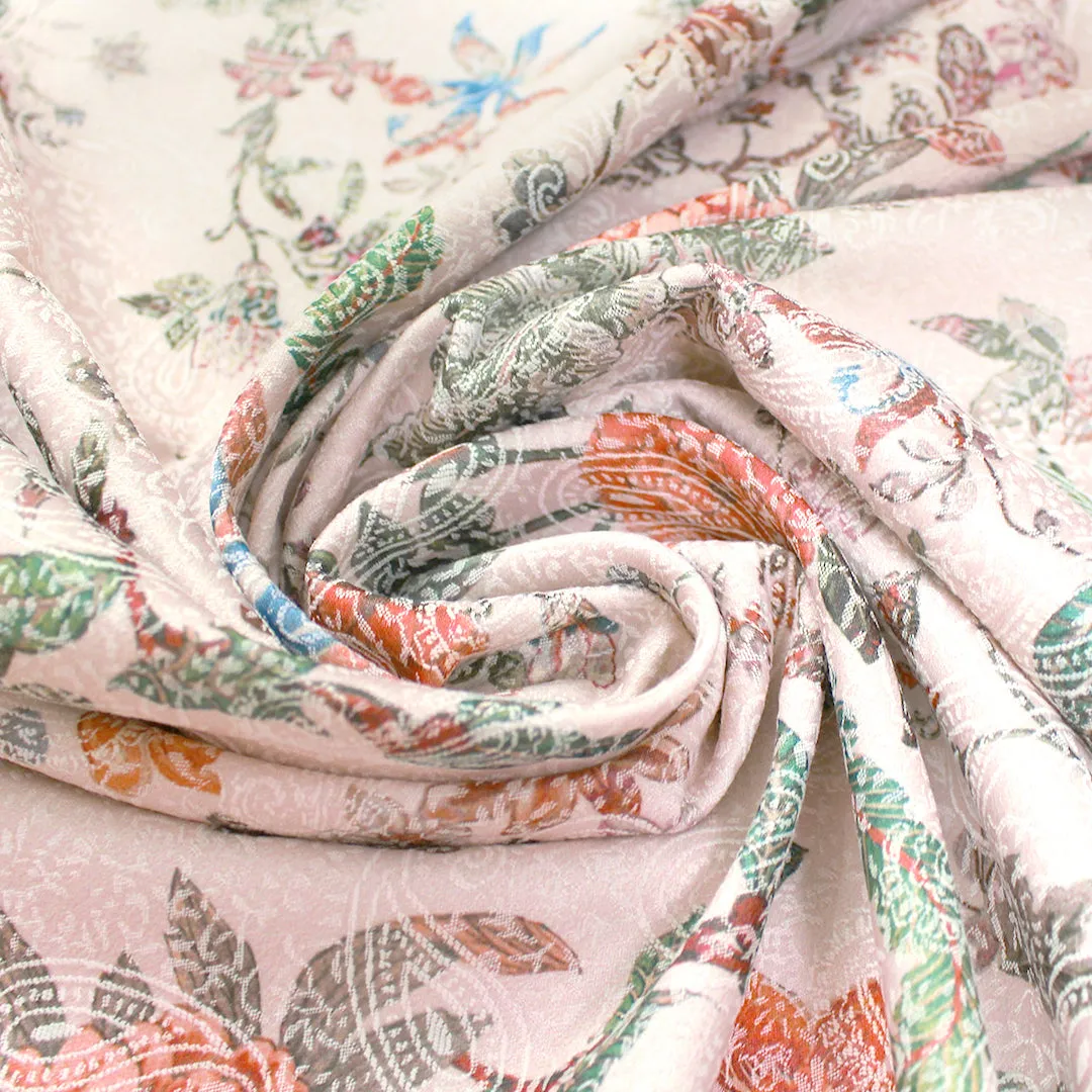 Italian jacquard stretch cotton woven - pearl/ginger/teal