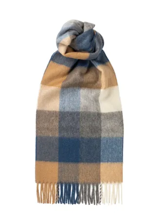 Joshua Ellis - Block Check Cashmere Scarf Blue